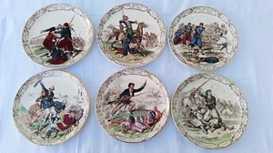 SUITE DE 6 ASSIETTES CREIL & MONTEREAU à décor de guerre Nos sous-Officiers XIXe - Imagen 1 de 12