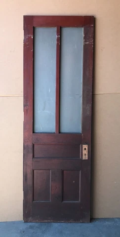 1 Antique Tall Wood 30x90 Double Frosted Glass Door Vintage Old 458-23B Cover