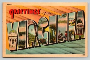 Großer Brief Grüße aus Virginia VA Vintage unbenutzt Leinen Postkarte - Bild 1 von 2