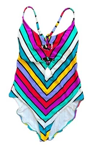 NWT Red Carter Colorful Adjustable Striped One Piece Open Back Swimsuit L US 10 - Picture 1 of 11