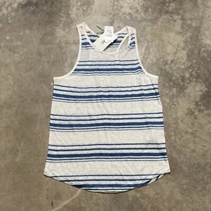 Frame Shirt Womens Small Linen Striped Blue White Racer Back Tank Lightweight - Picture 1 of 12