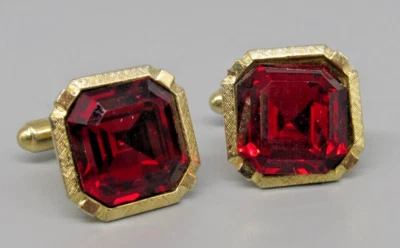 Gemelos de cristal facetado rojo grande vintage para hombre bisutería V56 Foto 1 de 4