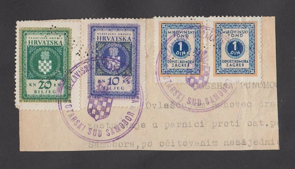 🔴Croacia NDH USTASA Bonito conjunto de 4 sellos de ingresos con sellos de mano transparentes SAMOBOR🔴 Foto 1 de 1