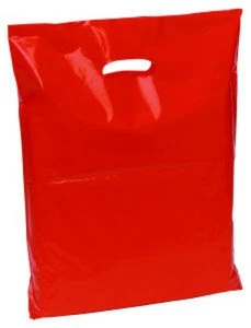 Red Plastic Shopping Carrier Bags 15 x 18 x 3 Inch Patch Handle 50 100 500 1000 - Picture 1 of 2