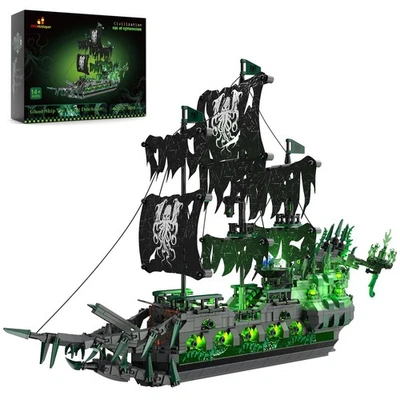 Pirate Ship Building Toys with Lights, Ghost Ship Flying Dutchman Model Ship ... - Image 1 of 4