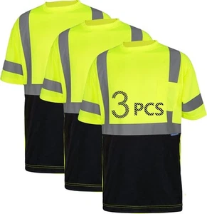 Safety Shirt short Sleeve High Visibility Large, Black&yellow-3pcs - Picture 1 of 6