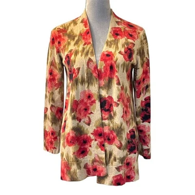 Cárdigan abierto de lana floral J. Jill XS manga 3/4 suéter multicolor cálido otoño Foto 1 de 4