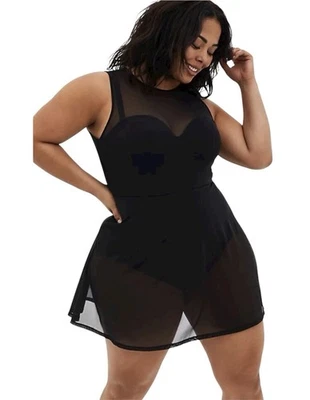 Vestido de baño tórrido malla superpuesta con aros negro para mujer talla 1X una pieza DD/DDD Foto 1 de 4