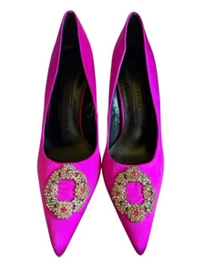 M&S Insolia Magenta Pink Satin Court Party Heels Women's UK 7 Diamante New Xmas - Picture 1 of 10