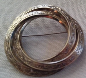 Vntg Mid Century Silver Tone Triple Interlocking Open Circle Brooch Pin -Lovely! - Picture 1 of 4