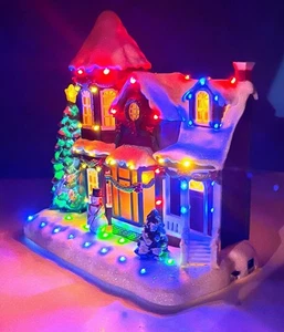 Avon Animated Lights Holiday House Christmas Village Decor Snowy Home Musical - Picture 1 of 23