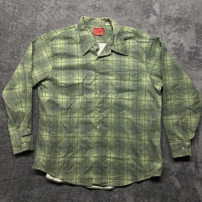 Vintage Sears Kings Road Shirt Mens XL Green Plaid Flannel Button Up 70s - Image 1 of 4