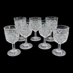 7er Set EAPG McKee Glas Aztekenmuster Weinglas 4 3/4" um 1894 - Bild 1 von 13