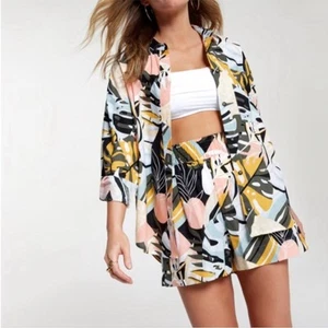 Calia by Carrie Underwood Multi Palm Print Button Down Cover Up Size Small - Picture 1 of 9