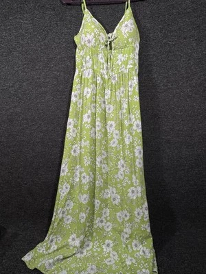 Maxi Vestido Jolie & Joy Verde Lima Con Flores Sin Mangas Talla XL Foto 1 de 4
