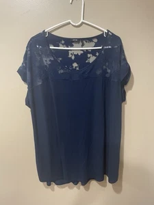 Apt. 9 marineblaues Kurzarmtop mit Spitzendetails ~ Gr. 3X ~ super weich - Bild 1 von 7