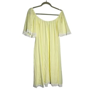 Vestido de noche vintage años 70 Lucie Ann amarillo y blanco con adornos de encaje - Imagen 1 de 5