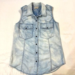 Camicia jeans denim senza maniche marca Lucky canotta canotta con bottoni western piccola - Foto 1 di 6