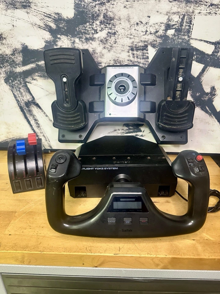 Logitech Saitek Pro Flight Yoke System w/ Foot Pedals & Throttle As Is For Parts - Image 1 of 4