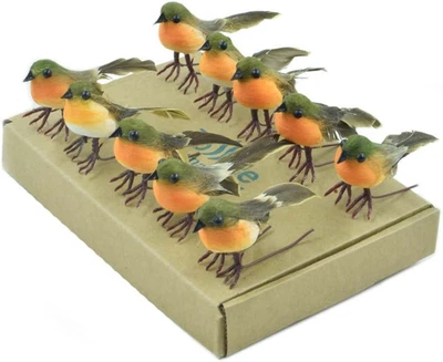 10PCS SMALL Robin Bird Christmas Tree Decoration Craft VERY CUTE Artificial Feat - Image 1 of 4