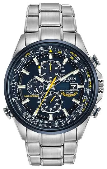 キレイな稼働品です☺︎CITIZEN WORLD TIME CHRONOGRAPH World Chronograph A-T - Men's Eco-Drive AT8020-03L Blue