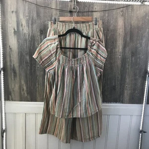 JoySpun gestreiftes 100% Baumwolle bescheiden cropped PJ Set Gr. XL - Bild 1 von 9