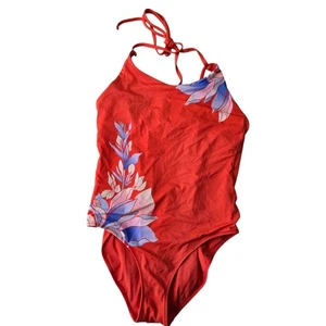 Athleta One Piece Swimsuit Womens Medium Vintage Floral Orange Light Blue - Picture 1 of 10