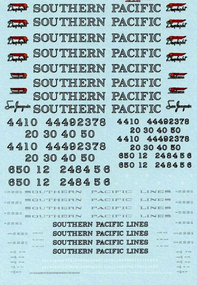 Microscale 87-33 HO Southern Pacific Daylight Steam Passenger Locomotives Decals - Image 1 of 1