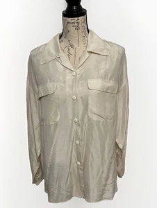 Vintage 90s Y2K Bogari 100% Silk Blouse Medium Button Down Long Sleeve Pockets - Picture 1 of 5