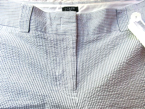 J. CREW CITY FIT BAUMWOLLE SEERSUCKER HOSE GRÖSSE 10 BLAU WEISS GESTREIFT NEU OHNE ETIKETT MANSCHETTEN WEITE - Bild 1 von 9