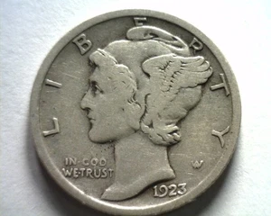 Moneda de diez centavos de mercurio 1923 muy fina en muy buen estado bonita moneda original de bobs monedas envío rápido 99c - Imagen 1 de 2