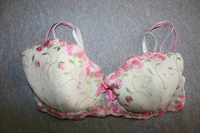 Delicado Lindo Sujetador Para Mujer Con Aros Floral Bordado Talla 36C Rosa Lazo Foto 1 de 3