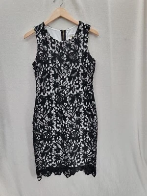 Calvin Klein Black Lace Floral Crochet Overlay Shift Straight Zip Dress Size-P - Image 1 of 4