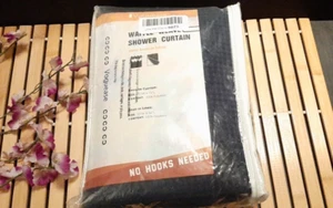 Navy Blue Waffle Weave Shower Curtain w/ snap liner & mesh window Hotel 74" - Picture 1 of 3