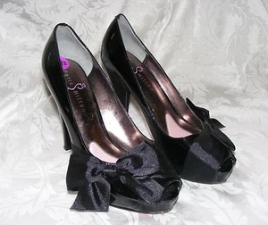 PARIS HILTON PLATFORM PEEP TOE, Black Oversize Bow High Destiny Pump Shoes 8.5 - Picture 1 of 12