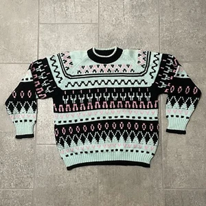 VTG 60s 70s Roos Atkins Green Pure Wool Italian Pullover Sweater 40 Geometric - Picture 1 of 6
