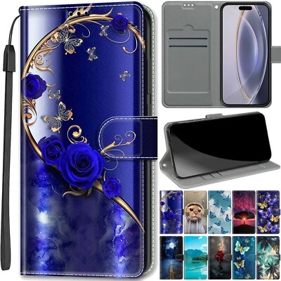 For iPhone 14 15 16 Plus 13 12 11 Pro Max Painted PU Leather Flip Card Case Skin - Image 1 of 4