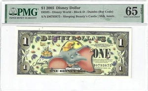 2005 Disney Dollar DIS95 "Dumbo", Blk D PMG Gem UNC 65EPQ GEM - Picture 1 of 2