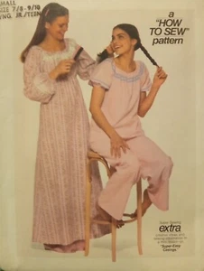 Vintage 70s Teen Nightgown Pajamas Sewing Pattern 8143 7/8-9/10 Juniors Small - Picture 1 of 2