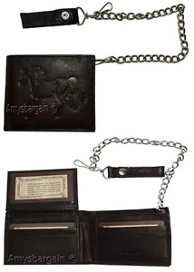 Men's genuine leather bifold chain wallet motorcycle trucker biker Black wallet - Picture 1 of 12