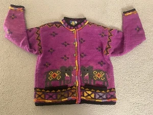 *READ* Newari Sweater Womens S-M Cardigan Icelandic Heavy Wool Hand-Knit Nepal! - Picture 1 of 8