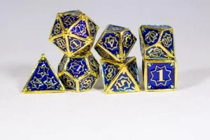 Space King 7-Dice Metal Set Gold w/ Blue Fill {North Star Dice Collection} - Picture 1 of 5