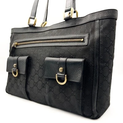 GUCCI GG Abbey Black Canvas Leather Tote Shoulder bag Purse Authentic - Image 1 of 4
