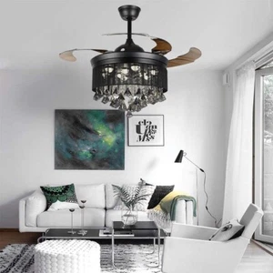 42 inch American retro black invisible remote control crystal ceiling fan light - Picture 1 of 7