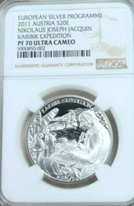 2011 AUSTRIA SILVER 10 EURO KARIBIK EXPEDITION NGC PF 70 ULTRA CAMEO PERFECTION - Picture 1 of 4