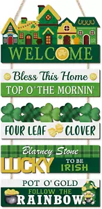 St. Patrick'S Day Welcome Front Door Sign, Wooden Green Shamrock Decoration Wall - Picture 1 of 7