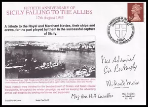 Sicily Falling to the Allies 50 aniversario Hockaday cubierta azul marino firmada 3 en acción - Imagen 1 de 2