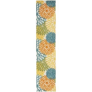 Nourison Aloha Indoor/Outdoor Floral Turquoise Multicolor 2'3" x 10' Area Rug - Picture 1 of 5