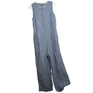 Mono Loft Para Mujer 6 Azul 100% Lino Sin Mangas Pierna Ancha Una Pieza - Imagen 1 de 9
