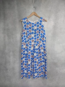 CLEMENTS RIBEIRO DRESS LARGE. LINEN MIX SUMMER MIDI, SPOTS, WHITE BLUE - Picture 1 of 6